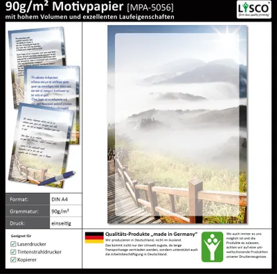 Produktbild von Motivpapier Briefpapier (Gebirgspfad-5056, DIN A4 25 Blatt) Gebirgspfad ins Tal, Berge bedeckt mit imposanten Nebelschwaden