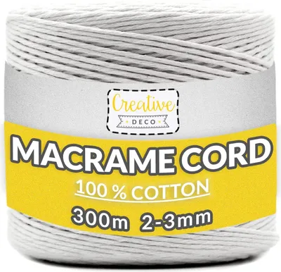 Produktbild von Creative Deco 300m Weiß Makramee-Garn Baumwoll-Kordel Baumwoll-Schnur | 985 Fuß | 2-3 mm Dicke 12-lagig Schnur | Große Rolle Naturliche Stark | Perfekt für Basteln, DIY, Handwerk & Stricken