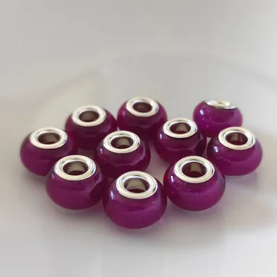 Produktbild von Großloch Spacer Charm Perlen Rondelle Glitzer, 14 mm, 10 Stück, Pink