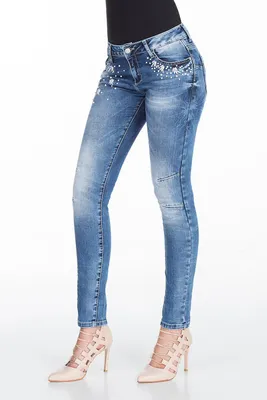 Produktbild von WD309 – Damen Jeans mit Strass-Details und modischer Waschung