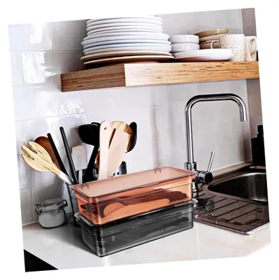 Produktbild von 2 Stück transparenter Besteckorganizer mit Deckel für die Küchenablage