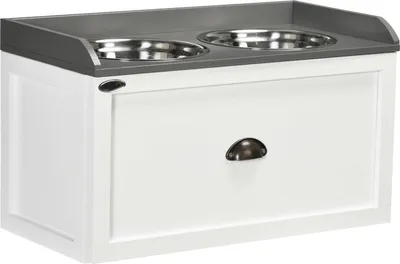 Produktbild von Hundenapf Mit Schublade 2X2L Futternapf, Erhöht, Edelstahl, Futterstation Für Katzen/Hunde, Weiß