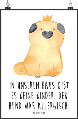 Produktbild von Mr. & Mrs. Panda Bild Mops Krone DIN A1 - Weiß - Geschenk, kunstdruck poster, Sprüche, Hund, Lustig, Haha, wanddeko, drucke, Königlich, Allergisch, Wandbild