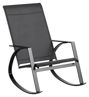 Zdjęcie produktu dla Krzesło bujane Teslin – krzesło ogrodowe – rama metalowa – bez poduszki – z podłokietnikami – czarne – 91 x 16 x 57 cm