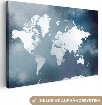 Produktbild von OneMillionCanvasses® - Leinwandbilder - 140x90 cm, Weltkarte - Aquarell - Blau, Wandbilder Kunstdruck Wanddekoration