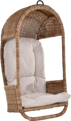 Produktbild von KRINES HOME Hängeschaukel / Hängesessel aus ungeschältem Natur-Rattan - Hängekorb naturbelassen (Natur geflochten, Mit Polster)