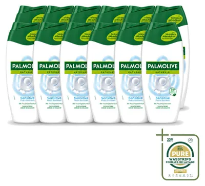 Imagen del producto de 12 unidades de gel de ducha Palmolive Naturals para piel sensible, 250 ml - Paquete de ahorro - 12 piezas