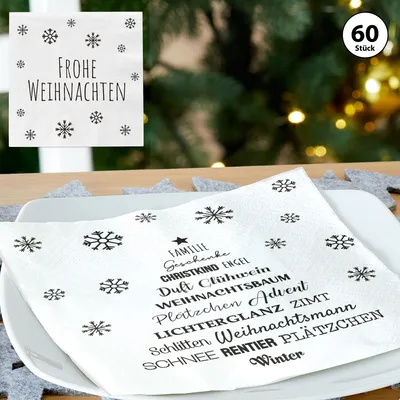 Produktbild von Servietten "Christmastree" weiß 60er Set 3lagig Papierserviette Motivserviette stoffähnlich Tuch