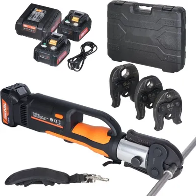 Produktbild von Akku Hydraulische Presszange 32 kN - Rohrpresszange für M15, M22 und M28 - Crimpzange für Profi-Anwendungen - Hochleistungswerkzeug