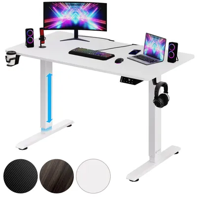 Produktbild von CASARIA® Höhenverstellbarer Schreibtisch Elektrisch, Weiß – 110 cm x 60 cm – Memory Funktion – LCD Bedienelement mit Höhenanzeige – Getränke- & Kopfhörerhalter – Traglast 80kg, Stabile Konstruktion