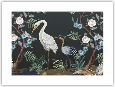 Produktbild von Poster - Poster ohne Rahmen - Asiatisch Reiher Blumen - 40x30 cm - Wand Bild - Wanddeko - Wandbilder - Kunstposter - Wandposter - Bilder - Kunstdruck - Wanddekoration - Wandbild - P2XAA40x30-4699