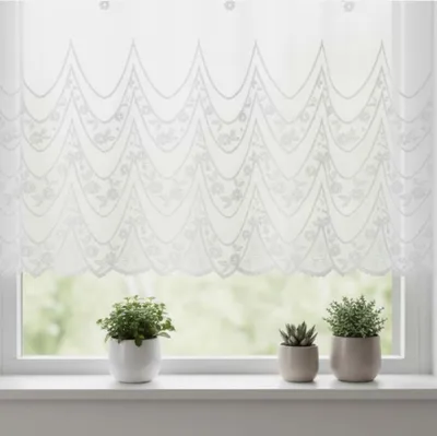 Produktbild von Jacquard Panneau „Floral" weiß - Scheibengardine von Albani: Weiß / 35x105cm Farbe: Weiß Größe (HxB): 35x105cm