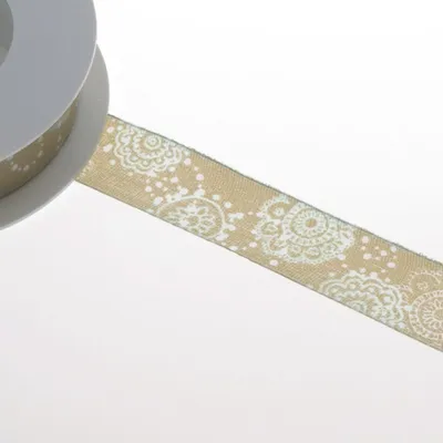 Produktbild von Dekoband mit Ornamenten - 25mm - 20m - beige/silber - 6224-25-267