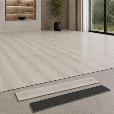 Produktbild von SPC Rigid Vinylboden 5 mm Klick wasserfest mit Trittschalldämmung in Holzoptik für Küche, Bad, Wohnzimmer und Flur, KI-generiertes Bild