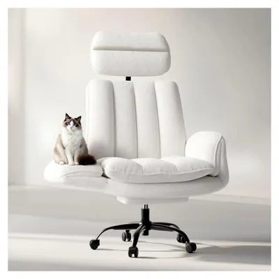 Produktbild von Bürostuhl für große und kräftige Personen, ergonomischer Schreibtischstuhl mit verstellbaren Armlehnen und Fußstütze, neigbar, weicher Teddyplüsch, breite Sitzfläche, stabiler Gaming-Stuhl, Weiß