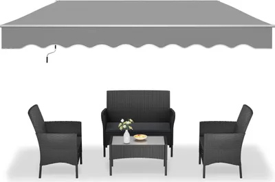 Produktbild von LARS360 3.6m*3m Hellgrau Gelenkarmmarkise Sonnenschutz Markisenabdeckung Klemmmarkise Aluminiumrahmen Polyester Wasserdicht Markise für Balkon Garten