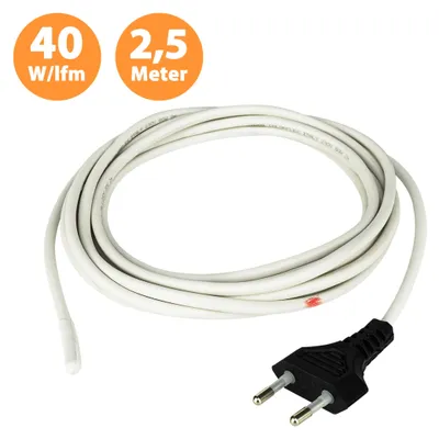 Zdjęcie produktu dla 2,5 metra, grzewczy kabel silikonowy z funkcją ochrony przed zamarzaniem, moc grzewcza 40 W/m, wodoodporna (IP68) grzałka do rur