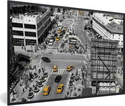 Produktbild von MuchoWow® Gerahmtes Poster Schwarz-Weiß-Luftaufnahme von Manhattan 90x60 cm - Poster mit Schwarzem Bilderrahmen Wandposter Rahmen Foto Bilder - Fotorahmen - Foto-Plakat