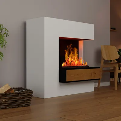Produktbild von GLOW FIRE Elektrokamin 'Planck' | Wasserdampf Kamin mit OMC 500 ohne Holz in weiß Rechtsoffen | HxBxT: 109x110x53cm