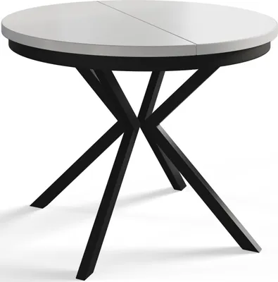 Produktbild von Runder Esszimmertisch BERG, ausziehbarer Tisch Durchmesser: 90 cm/170 cm, Wohnzimmertisch Farbe: Weiß, mit Metallbeinen in Farbe Schwarz