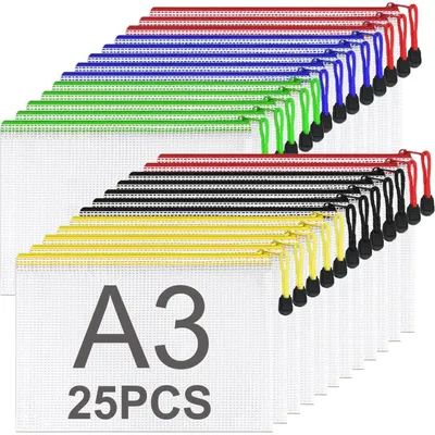Zdjęcie produktu dla Solidchoice - Zestaw 25 segregatorów z zamkiem błyskawicznym, format A3, w 5 kolorach