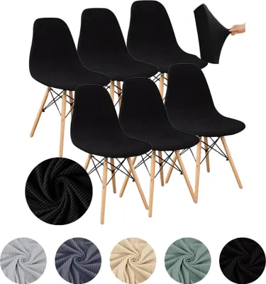 Produktbild von MEBLE ODNOWA, Stuhlhusse, Stuhlbezug, Skandinavischer, Jacquard, Schwarz, 6er Set, Karostruktur, elastisch, Stuhlbezüge, Stuhlhussen, maschinenwaschbar