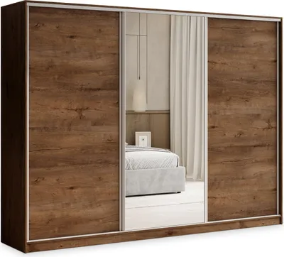 Produktbild von Masseno Schiebetürenschrank TARI 250/205/58 cm Kleiderschrank mit 4 Schubladen Schlafzimmer Schrank 3-türig mit Spiegel Eiche Lefkas