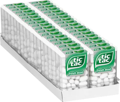 A display tray filled with Tic Tac Fresh Mint candies.