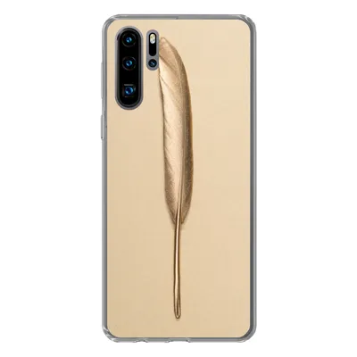 Produktbild von MuchoWow® Handyhülle Schutzhülle Hülle für Huawei P30 Pro Gold bemalte Feder auf einem goldenen Hintergrund Silikon Softcase Handy Hülle - Schutzdeckel
