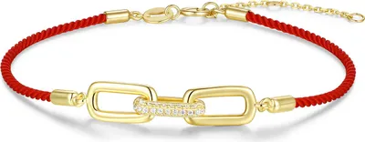 Produktbild von New Bling 9NB-1712 – Silbernes Makramee-Armband in Rot – Glieder – Goldfarben – 925er Silber – Verstellbar 16+2 cm