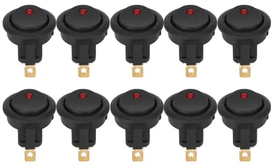 Immagine prodotto di 10 interruttori a bilanciere rotondi, ON/OFF, 12 V, impermeabili, interruttori SPST, illuminazione a LED, connettori argentati, a 3 poli