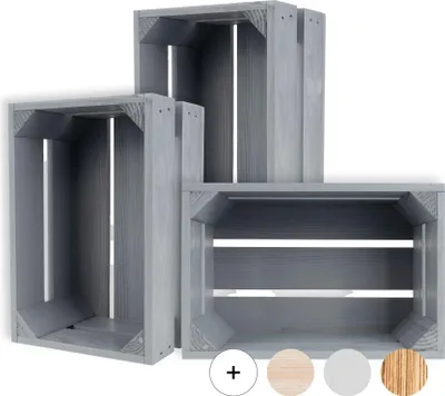 Image de Creative Deco  Lot de 3 Caisse en Bois Gris 30 x 20 x 15 cm - Caisse Rangement