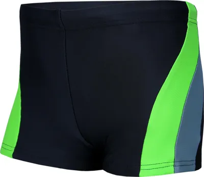 Produktbild von Aquarti Jungen Badehose Schwimmhose Seitliche Paspel Kinder Badeshorts, Farbe: Schwarz/ Grau/ Grün, Größe: 140