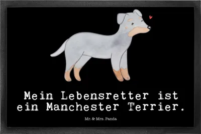 Produktbild von Mr. & Mrs. Panda Schmutzfänger Manchester Terrier Lebensretter 50 x 75 cm - Schwarz - Geschenk, Fussmatte, Schmutzfangmatte, fußmatte, Schmutzmatte, Fußabtreter