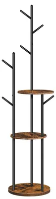 Produktbild von Garderobenständer Baumform mit 6 Haken und 3 Regalen Braun/Schwarz 40x40x176 cm