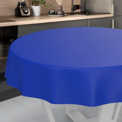 Produktbild von Tischdecke Textil-Optik UNI Blau Rund 120cm Schnittkante Wachstuch abwaschbar