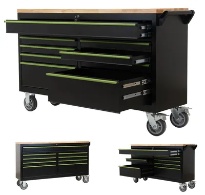 Produktbild von Werkstattwagen Star XXL 163 x 97 cm Arbeitsplatte Gummibaumholz 9 Schubladen kugelgelagert Werkbank