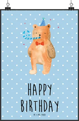 Produktbild von Mr. & Mrs. Panda Bild Bär Geburtstag DIN A4 - Blau Pastell - Geschenk, Alles Gute, Wandbild, Kunstdruck, wanddeko, Glückwunsch, Teddy, Deko, drucke, Happy Birthday