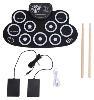 Immagine prodotto di Set di batteria elettronica con 9 pad, ricaricabile, altoparlante integrato, portatile, pieghevole, per esercitarsi con collegamento per cuffie per bambini