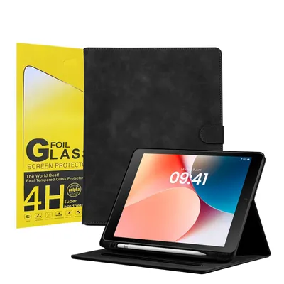Produktbild von LBH Tablet Schutzhülle + 2x 4H Displayfolie für Apple iPad 7/8/9. Gen 10.2 Zoll Cover Case Schutz Tablet Farbe: Schwarz