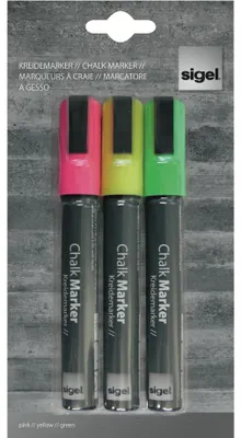 Image de Sigel® GL182 Marqueur craie 50 - pointe biseautée, 1-5 mm, rose / vert / jaune