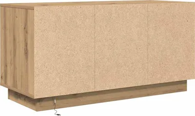 A side view of a TV cabinet with LED lights.