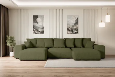 Produktbild von ALTDECOR Ecksofa mit Schlaffunktion und Bettkasten Corner Sofa Eckcouch Couch U-Form universal, links/rechts angeordnet Schlafcouch Ausziehbar Wohnlandschaft  ESKAR-U -364x176x72 cm Grün
