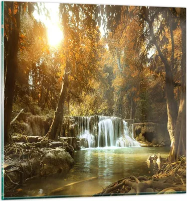 Produktbild von Bilder auf glas - Park Wasserfall Wasser - 50x50cm - Glasbilder - Wandbilder - Kunstdruck - zum Aufhängen bereit - Wanddekoration aus Glas - Glas Bilder - Wandbild auf Glas - Einteilig - GAC50x50-3789