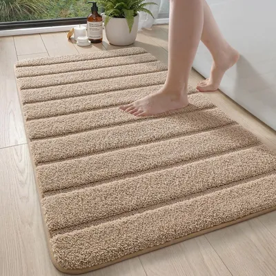 Produktbild von Badematte rutschfest 60 x 110 cm Khaki Mikrofaser saugfähig waschbar
