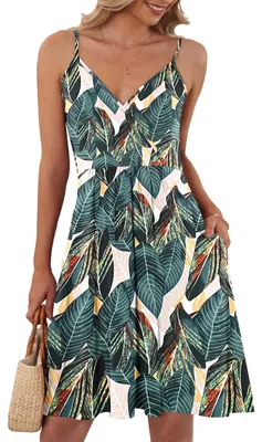 Produktbild von AUSELILY Sommerkleid Damen Strandkleid Blattmuster 2XL