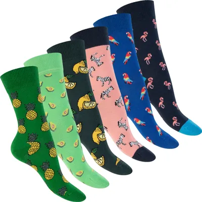 Produktbild von Footstar Damen & Herren Bunte Motiv Socken (6 Paar) Lustige Baumwoll Socken - Citrusflamingo 36-40
