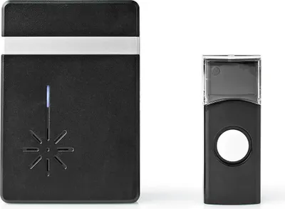 Immagine prodotto di Campanello senza fili | Alimentazione a batteria | 3 V DC | 1x CR2032 | Volume: 80 dB | Portata del segnale: 300 m | IP44 | 36 melodie | 1 ricevitore | Nero