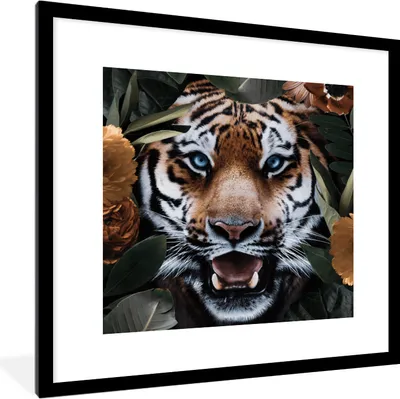 Produktbild von MuchoWow® MuchoWow® Gerahmtes Poster Tiger - Blatt - Tiere 40x40 cm - Poster mit zchwarzem Bilderrahmen - Poster - Plakat im Rahmen