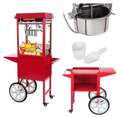Obrázek produktu pro Expondo Royal Catering stroj na popcorn s vozíkem – 1500 W – 5 kg/h – červený –